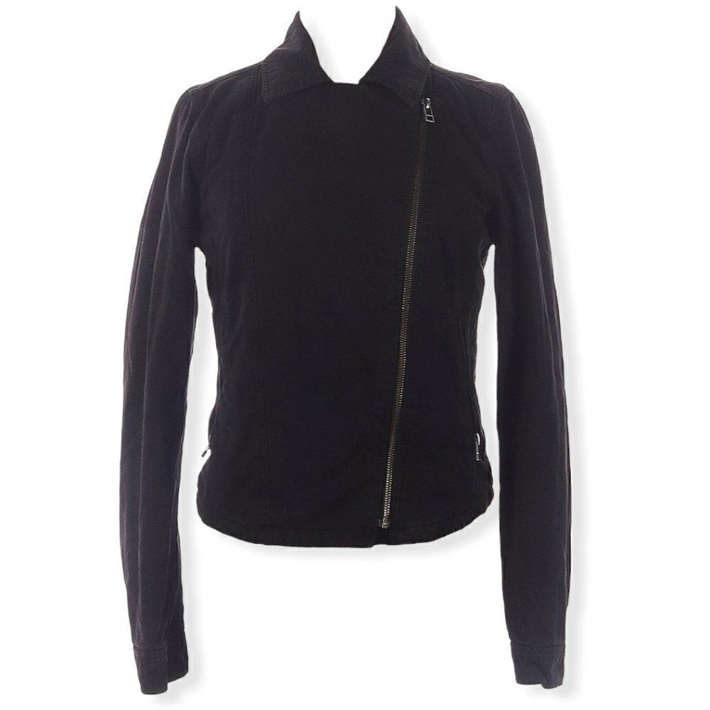 Black Denim Canvas Asymmetrical Zip Talula Jacket Size Medium